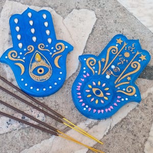 Hand of Fatima Resin Incense Holder, Handmade Hamsa Stick Burner, Spiritual Decor