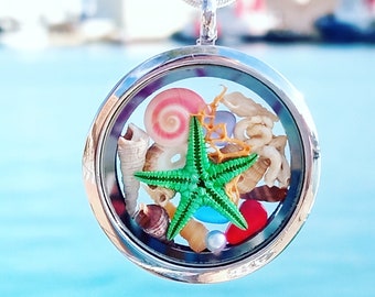 Green starfish, Sea Glass Necklace, Seaglass jewelry, Beach jewelry, ocean inspired jewelry, coastal style for summer, nautical jewelry