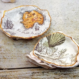 Plat de pirate, plat de bague de coquille d'huître, décor de carte vintage, plat de bijoux, plat de bibelot de coquillage, décor d'océan, plat de coquillage, plat de bague-plage