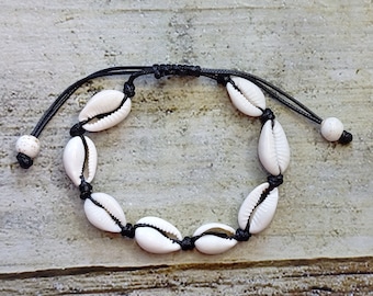Adjustable Cowrie Shell Bracelet, Handmade Bracelet Anklet, Dainty Bracelet with Genuine Cowrie shells, Summer jewelry, Seashell bracelet