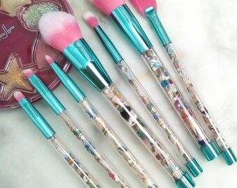 Makeup Brush Set, Make up Brushes, Mermaid brushes, Seaglass brush, Sea shell brush, Professional makeup Brushes, Unique gift for women girl