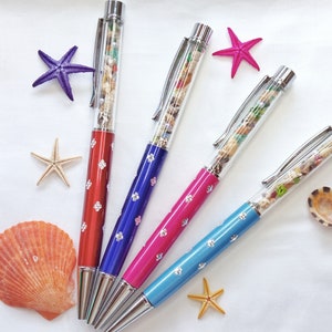 Bolígrafo de caracolas marinas, Bolígrafo de cristal de mar, Papelería bonita, Recuerdo de la playa, Pluma de acuario, Regalo para profesor