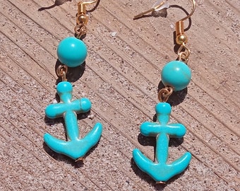 Pendientes de ancla turquesa, joyería acrílica, joyería naútica, Pendientes largos, pendientes marinos, estilo bohemio, outfit de verano