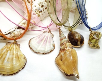 Gold Shell Necklace, Seashell Necklace, Natural shell pendant, Boho Jewelry, Cowrie necklace, Summer jewelry, Gold Dipped pendant for her