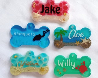 Custom Pet Tag, Personalized Dog Tag, Pet ID tag, Ocean inspired, Cute Gift for dog lovers, Resin Dog Tag, Bone necklace, pet accessories
