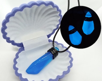 Fluorescent necklace of H2O, glows in the dark pendant, Magic necklace for mermaids, Resin Moonstone jewelry, Blue Mako locket, fantasy gift