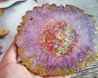 Resin coaster, Purple Coaster, Art Coaster, Resin Geode Agate Coaster, Kitchen decor, Golden coaster, Geode inspired coaster Glitter coaster