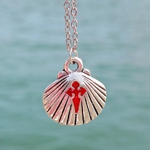 Camino de Santiago Jakobsmuschelkette, Jakobsanhänger, Santiago Kreuz Halskette, Pilger Geschenk, Katholischer Schmuck, Spanien Souvenir