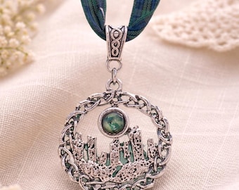 Scottish Tartan Necklace, Celtic Standing Stones Pendant, Callanish Stone Circle Jewelry, Scotland Gift, Celtic Knot Necklace, Pagan Jewelry
