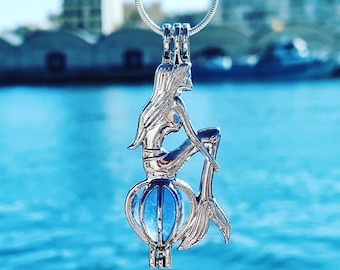 Colar de sereia, joias de vidro marinho, pingente de sereia para o verão, joias de fantasia para amantes de sereias, inspiradas no oceano, joias de cauda de sereia