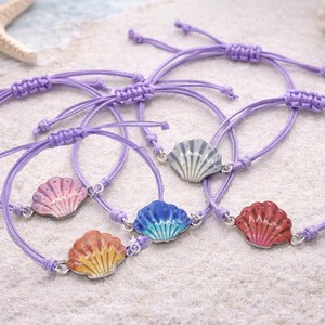 Enamel Shell Bracelet, Adjustable Macramé Cotton Bracelet, Summer Jewelry, Bohemian Nautical Bracelet, Surfer Style, Coastal Summer Jewelry