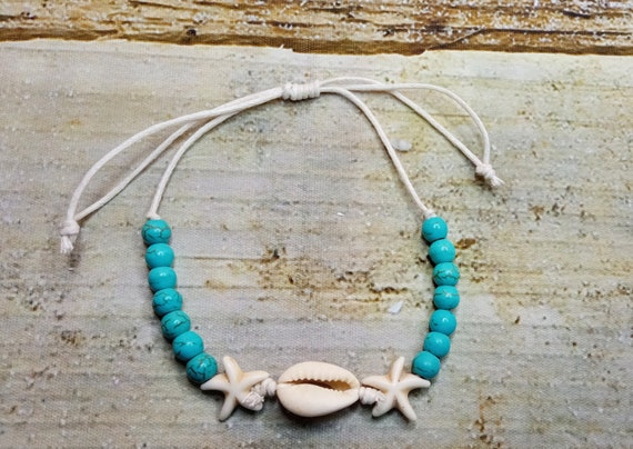 Buy Handmade Cowrie Shell Bracelet Stone Starfish Pendants Turquoise Beads  Beach Jewellery Surf-style Boho-beach Summer Bracelet Online in India - Etsy