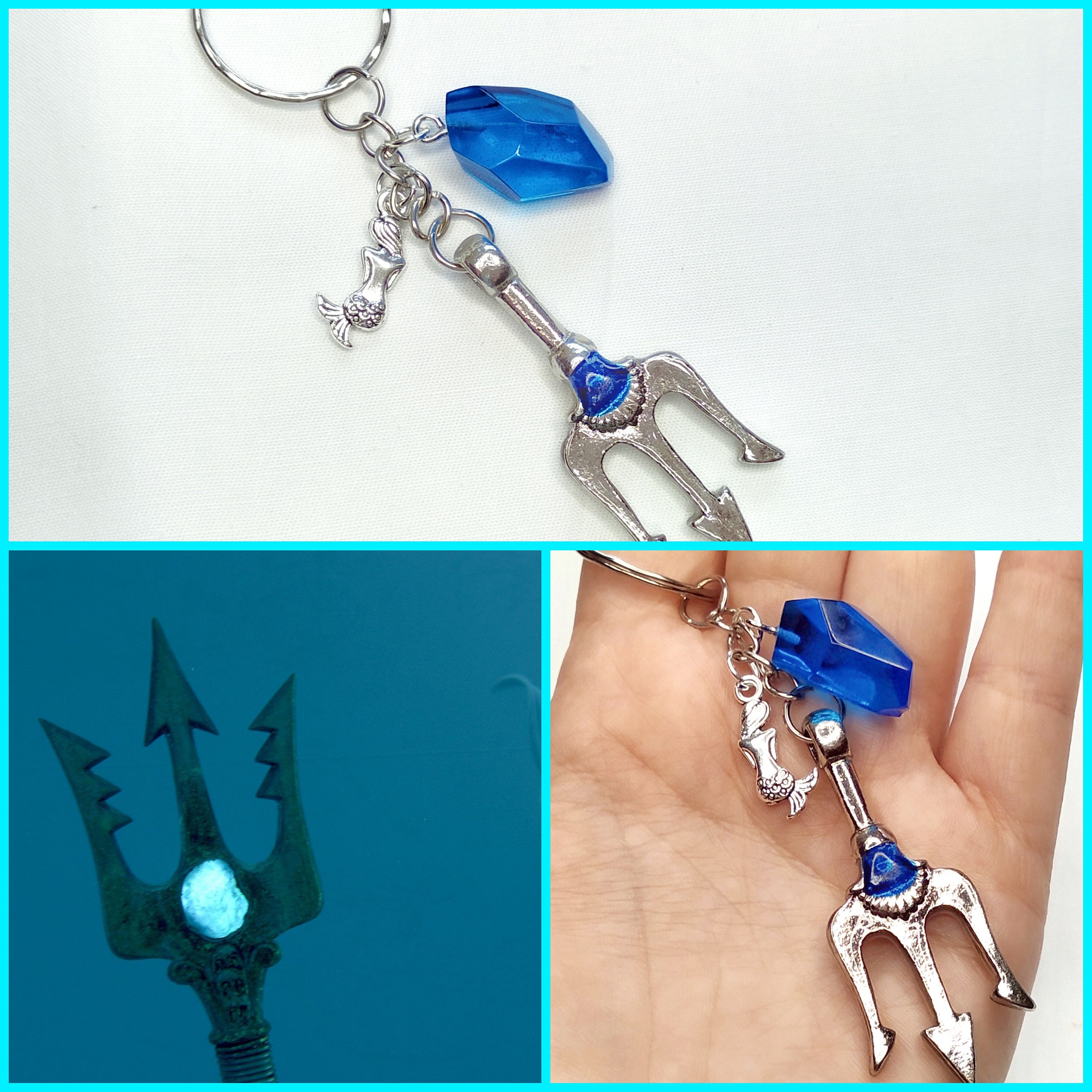 Beautiful Merman Trident, Nautical Keychain, Resin Moonstone Keyring ...