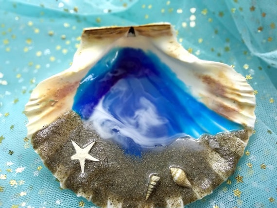 Scallop Shell Ring Dish, Jewelry Tray, Beach Themed Gift, Seashell