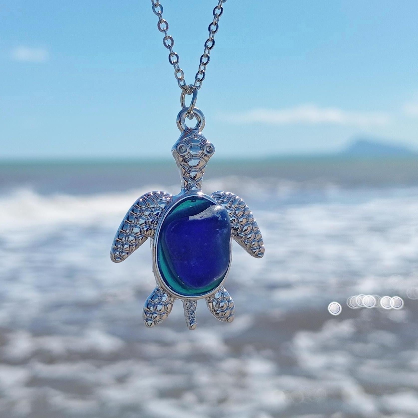 EUEAVAN Collana Donna Con Ciondolo Tartaruga Marina E Pietra Di Luna Blu, Simbolo Di Longevità E Fortuna, Gioiello In Acciaio Inossidabile - 3