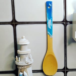 Bamboo Serving Spoon, Kitchen Decoration, Ocean Spoon, Ladle Sea Foam Waves, Gift for Chefs, Beach House Gift, Coastal Style, Nautical Decor