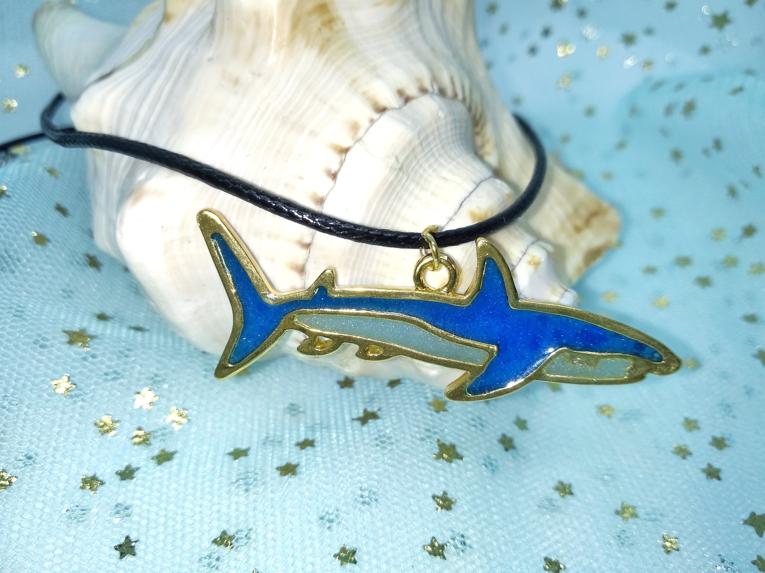 Shark necklace Blue shark Resin pendant Ocean necklace Etsy