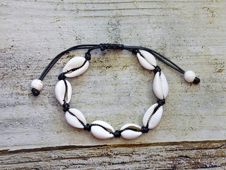 Adjustable Cowrie Shell Bracelet, Handmade Bracelet Anklet, Dainty Bracelet with Genuine Cowrie shells, Summer jewelry, Seashell bracelet image 1