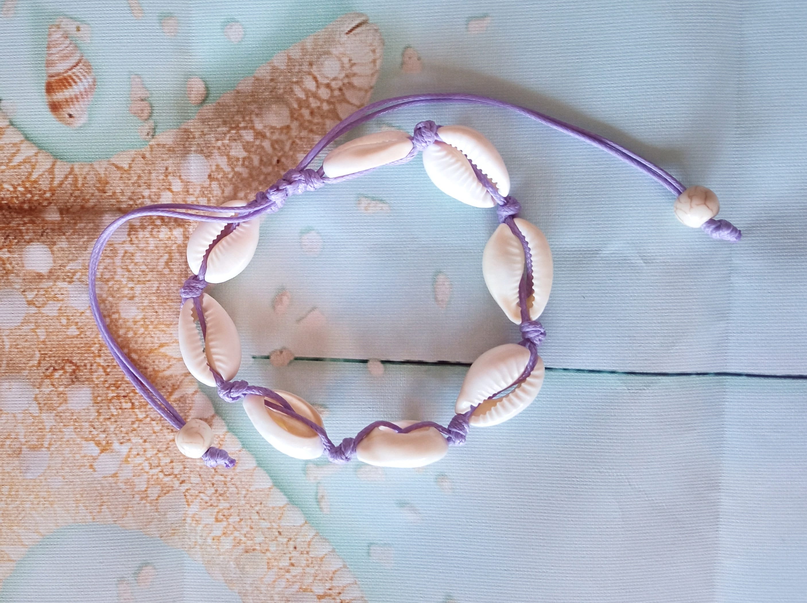 調節可能なタカラガイの貝殻ブレスレット、手作りのブレスレット