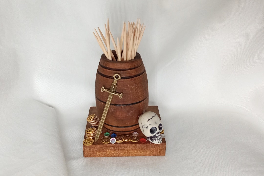 Pirate Toothpick Holder, Pirate Barrel, Pirate Treasure Decor, Funny