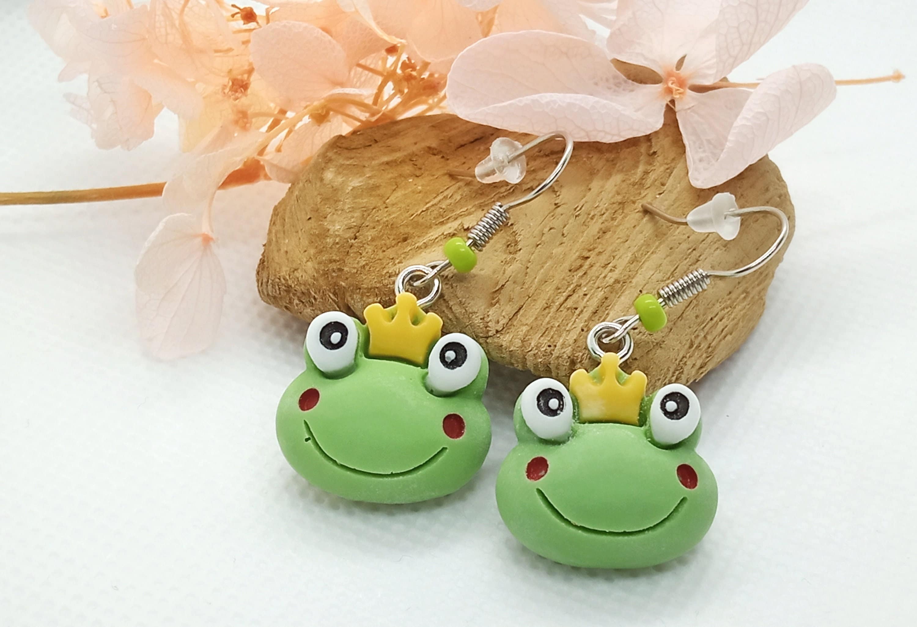 Boucles D'Oreilles Clous Têtes De Grenouilles - 10 X 12 Mm - Jaune - Neuf Sans Emballage