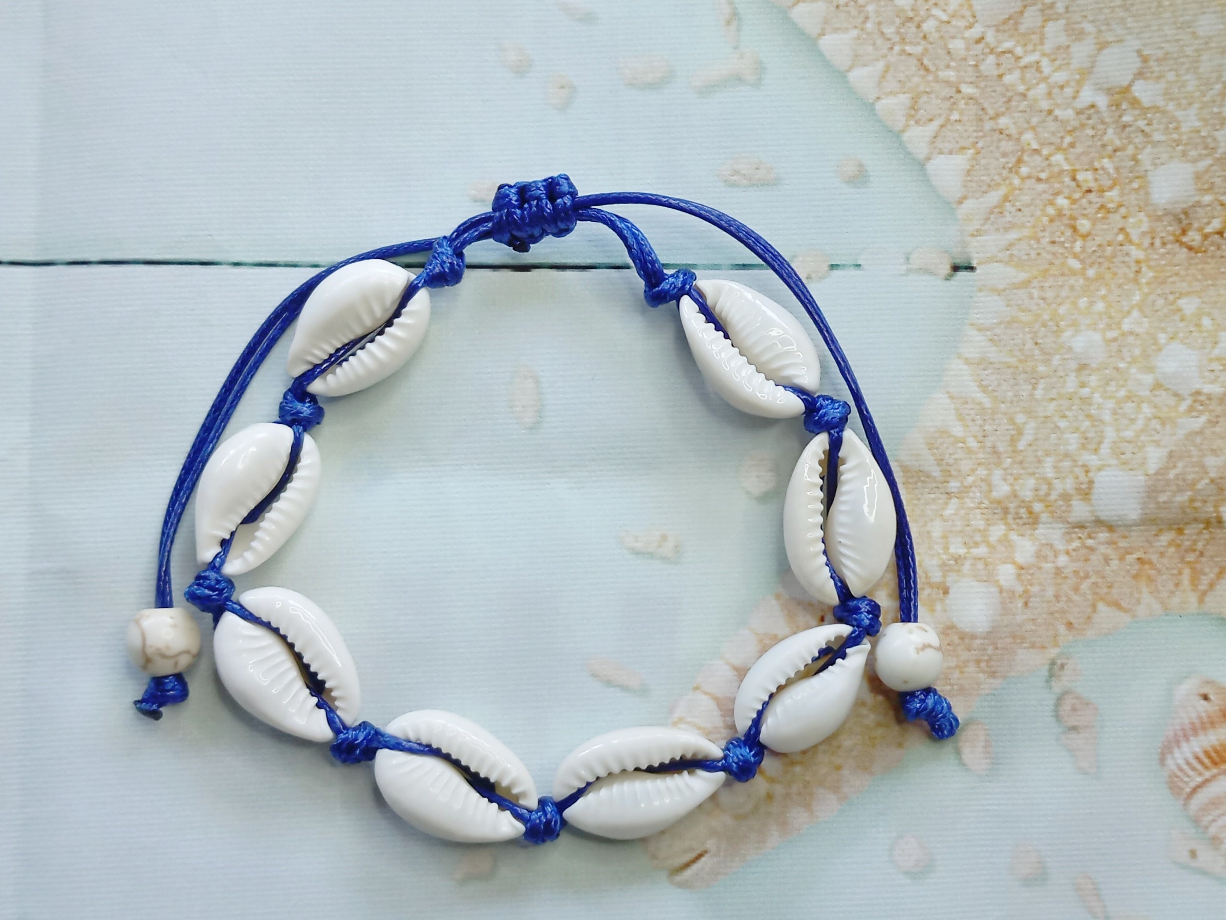 調節可能なタカラガイの貝殻ブレスレット、手作りのブレスレット