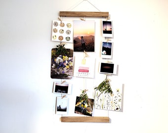 Porte-photos en chêne | Support mural pour photos | Guirlande photo | Guirlande de pinces à linge | Décoration de mariage