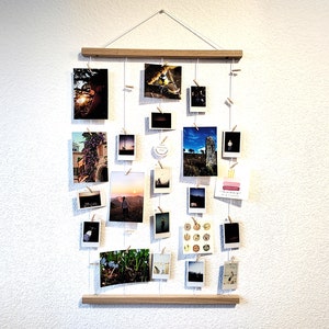 Fotoaufhänger Eiche Holz 48cm Wandfotohalter Bilderaufhänger Fotoleine | Fototafel | Fotoleiste | Klammerleine Girlande Hochzeit Dekoration