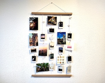 Porte-photos mural en chêne de 48 cm | Guirlande de pinces à linge | Décoration de mariage