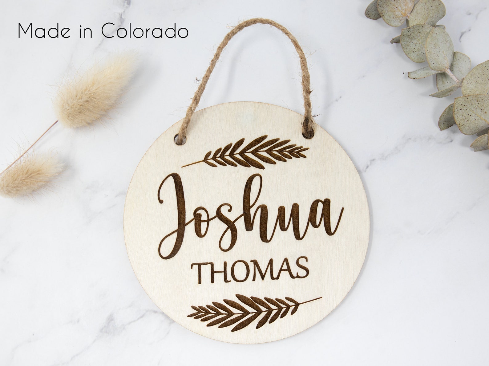 Round Wooden Baby Nursery Name Signs Personalized Etsy