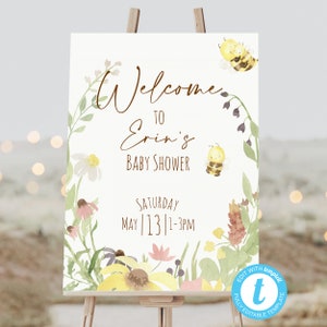 Mommy to Bee Baby Shower Welcome Sign Template - Editable Bumble Bee Theme Welcome Sign 16x20 - Printable, Digital Download | ID 20553822