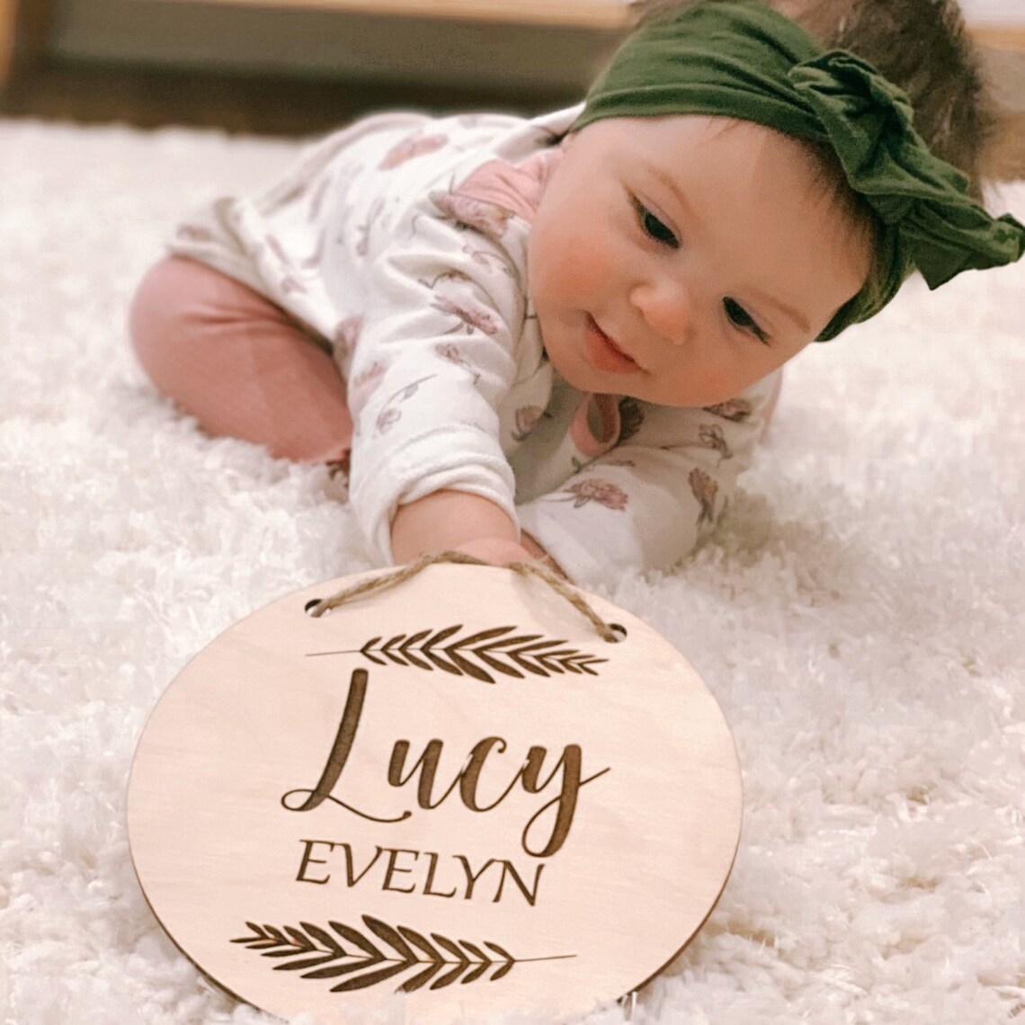 Round wooden baby nursery name signs personalized etsy