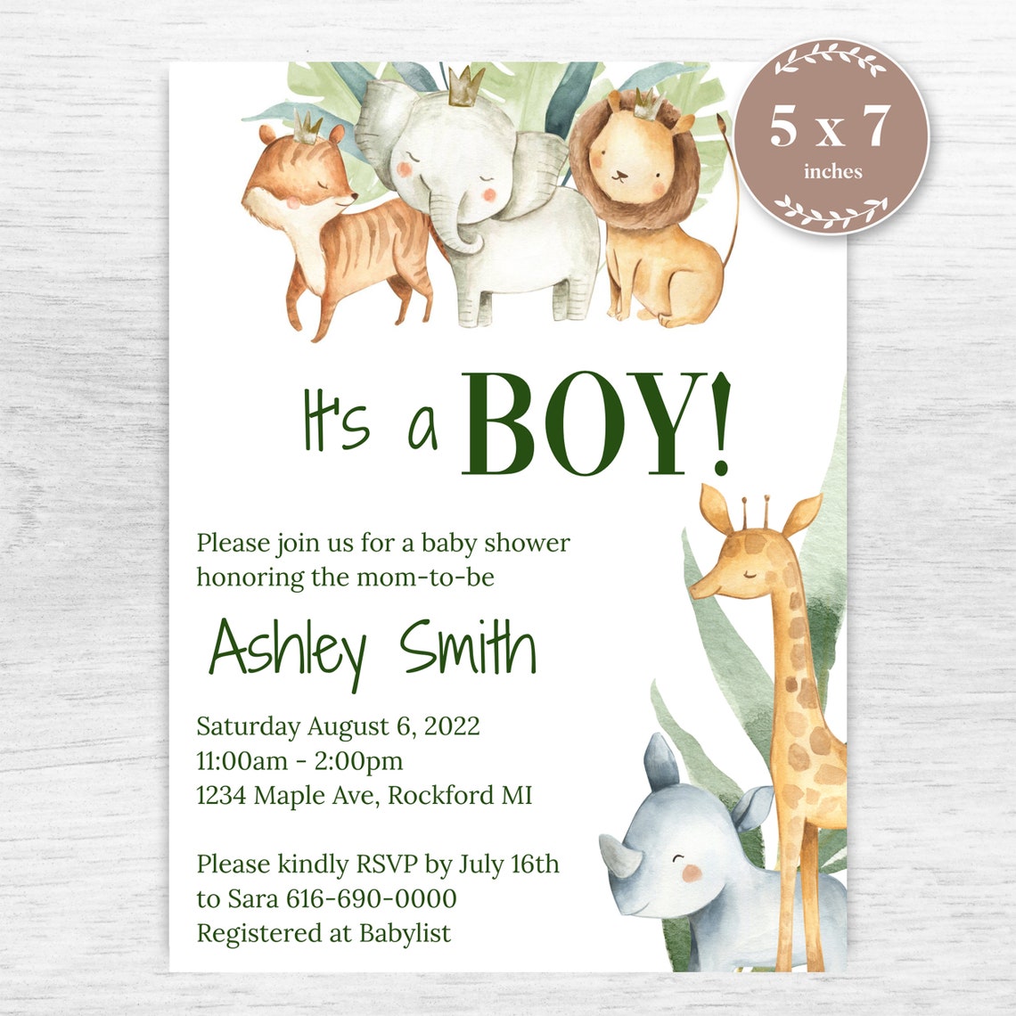 It's A Boy Safari Baby Shower Invitation Template - Etsy