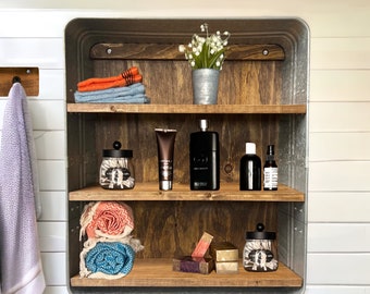 Farmhouse Bath Shelf No. 117 -  Galvanized Tub With Shelves- Bathroom Shelf- Country Wall Decor- Laundry room- Mudroom