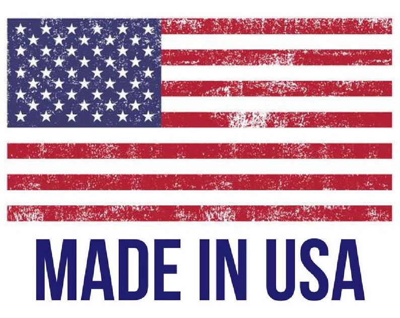 May include: A distressed image of the American flag, featuring red and white stripes and a blue canton with white stars. Below the flag, the text "MADE IN USA" is displayed in bold, navy blue letters, indicating the product's origin.