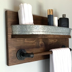 Farmhouse Bath Shelf No. 114 - Shelf with Wood Towel Bar - Toiletry Storage and Towel holder- Country Wall Decor- Farmhouse Wall Decor