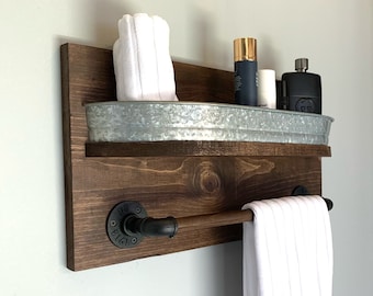 Farmhouse Bath Shelf No. 114 - Shelf with Wood Towel Bar - Toiletry Storage and Towel holder- Country Wall Decor- Farmhouse Wall Decor