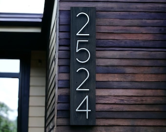 Modern Address Sign No. 60 - Floating Number Address- Wood House Number Sign- Metal House Numbers