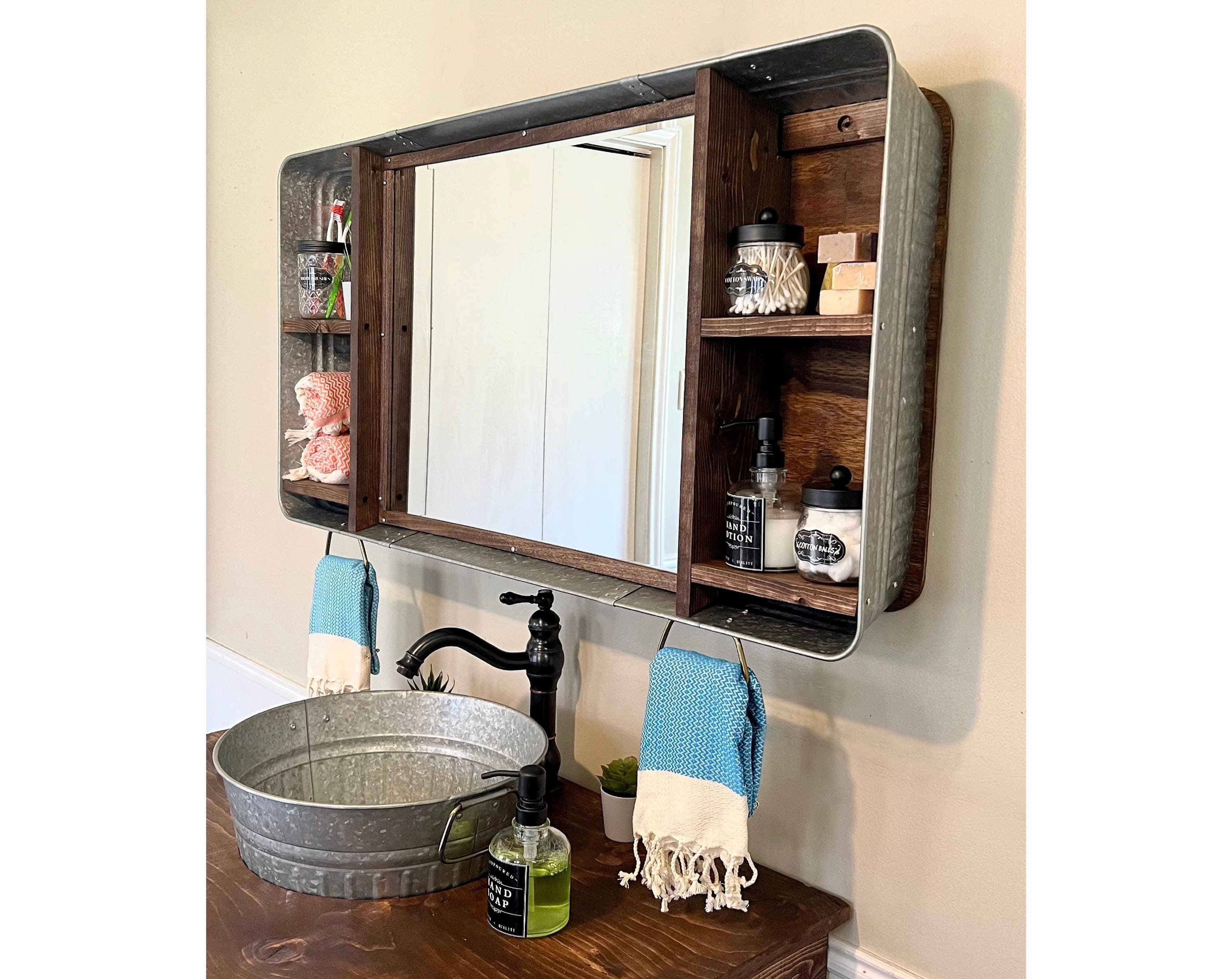 Farmhouse Bath Shelf No. 106 Vanity Mirror With Shelves Galvanized