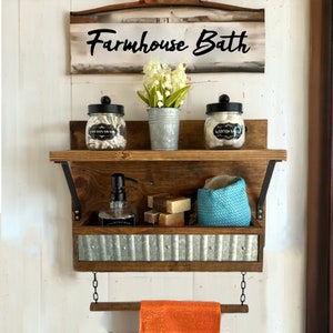 Farmhouse Bath Shelf No. 116- Bathroom Shelf Towel Holder - Country Wall Decor- Kitchen- Laundry room