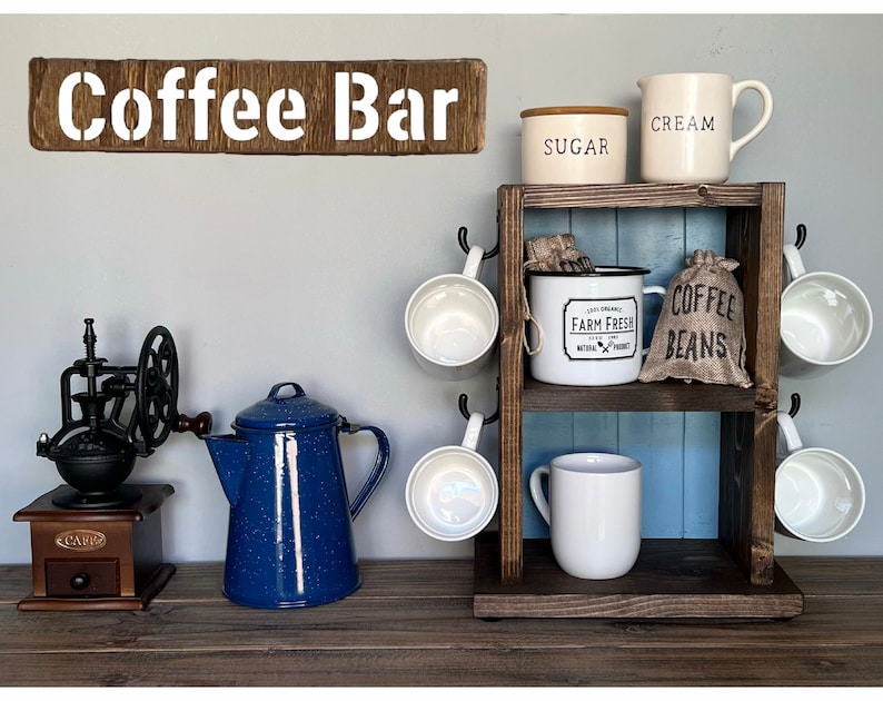 Farmhouse Coffee Bar Shelf No. 502 Small Coffee Bar & Mug Etsy