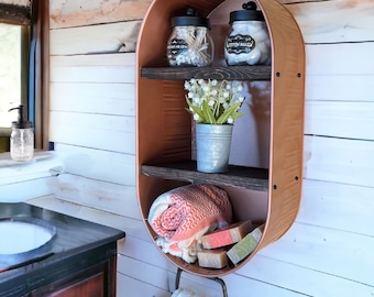Farmhouse Bath Shelf No. 111- Oval Metal Tub With Shelves- Copper - Dark Bronze- Country Wall Decor- Bathroom Shelf- Mudroom- Laundry room