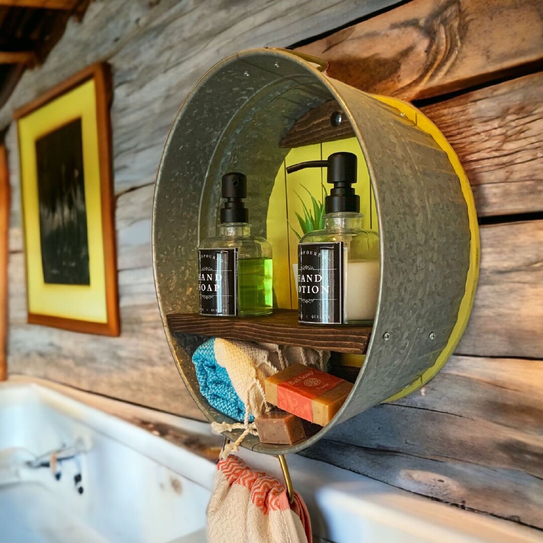 Farmhouse Bath Shelf No. 105 Round Galvanized Tub Single Shelf ...