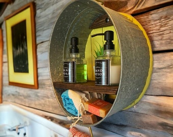 Farmhouse Bath Shelf No. 105 Round Galvanized Tub Single Shelf - Bathroom Shelf- Country Wall Decor- Laundry room- Mudroom- Powder Bathroom