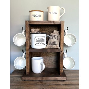 Farmhouse Coffee Bar Shelf No. 502 - Petit Coffee Bar & Mug Holder- Coffee Bar Shelf- Country Decor