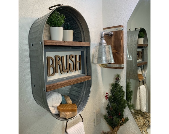 Farmhouse Bath Shelf No. 109 Oval Galvanized Tub With Shelves