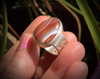 Lake Superior Agate Ring size 7.5 Sterling Silver Statement Ring