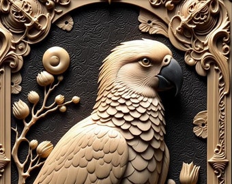 African grey parrot with elaborate frame high detail