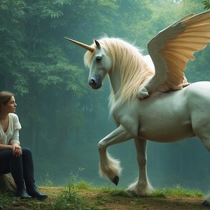 Girl and White Pegasus Unicorn