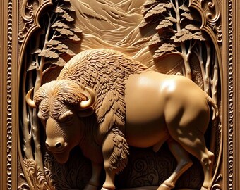 American Bison with elaborate frame high detail